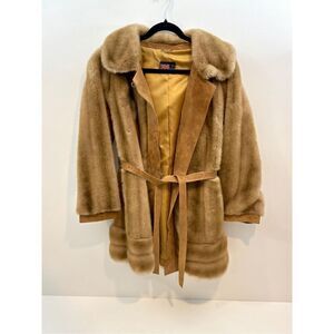 1960s 1970s Vintage Adolph Schuman for Lilli Ann Tan Faux Fur Coat Small Medium